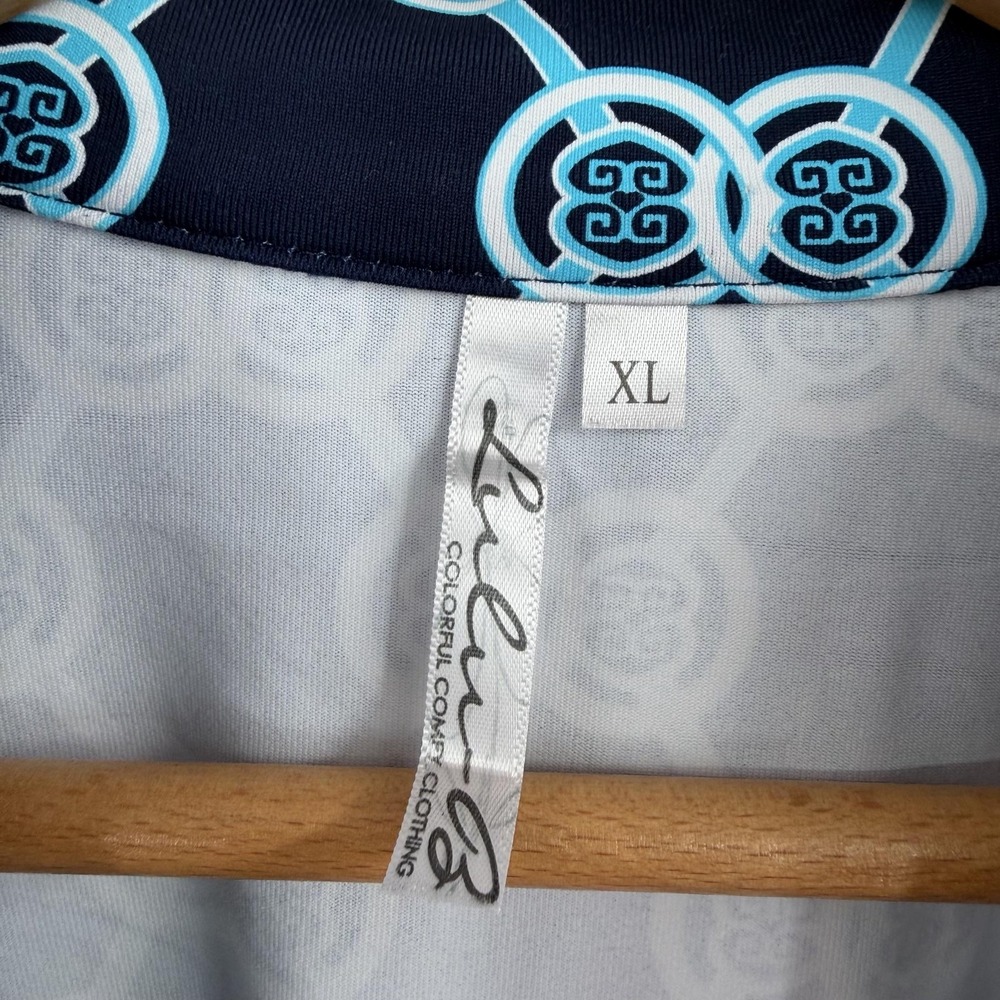 Lulu B Tunic Top Womens XL Blue Tropical UPF Nylon Navy Stretch - Picture 3 of 9